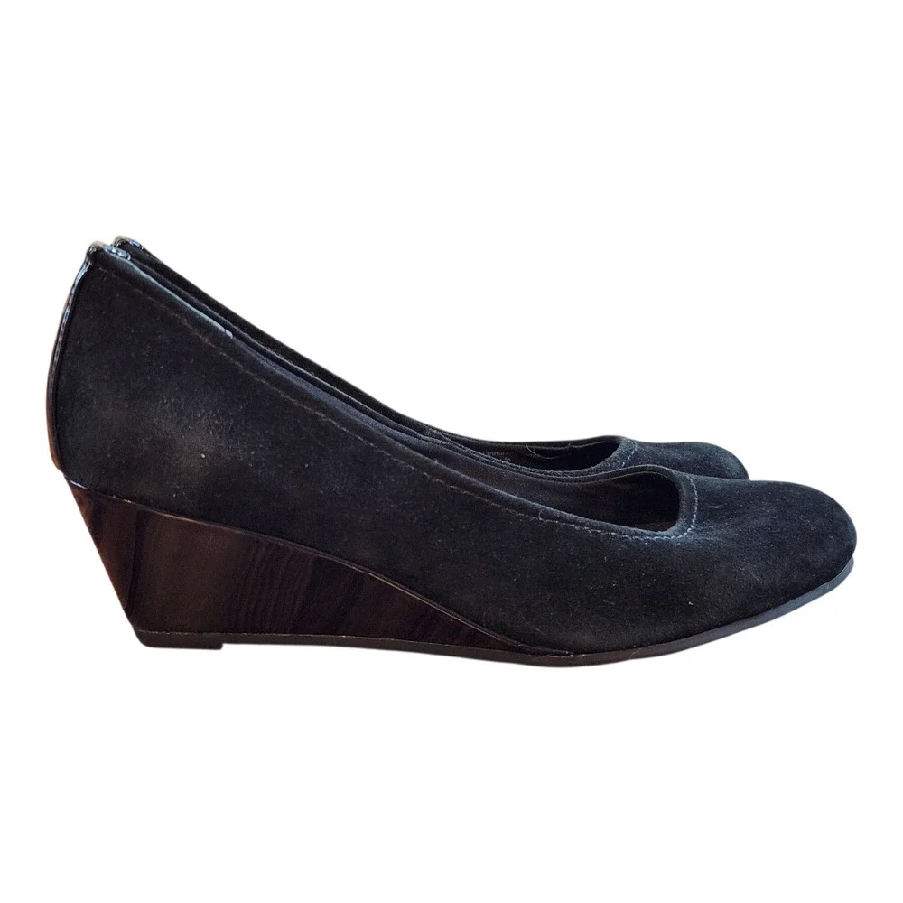 Giani‎ Bernini GB Jileen black leather suede sz 5m wedge heel slide on